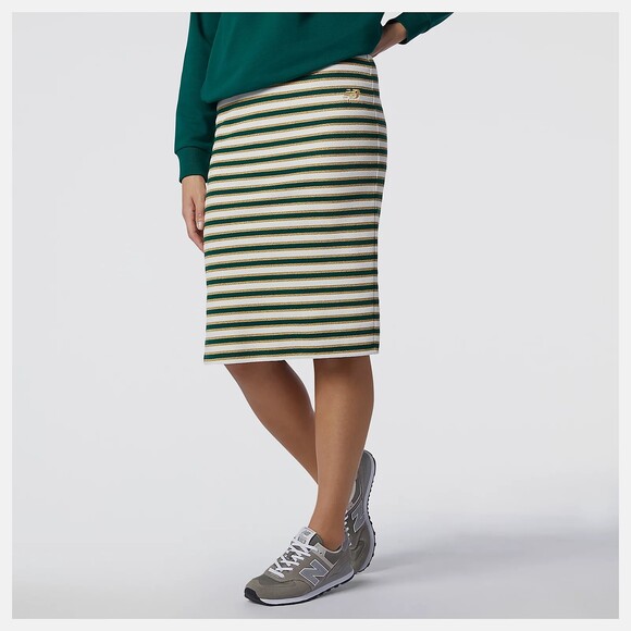 New Balance Metallic Stripe Pencil Skirt XL Green Gold Knit Pull-On Midi NWT - Picture 1 of 15